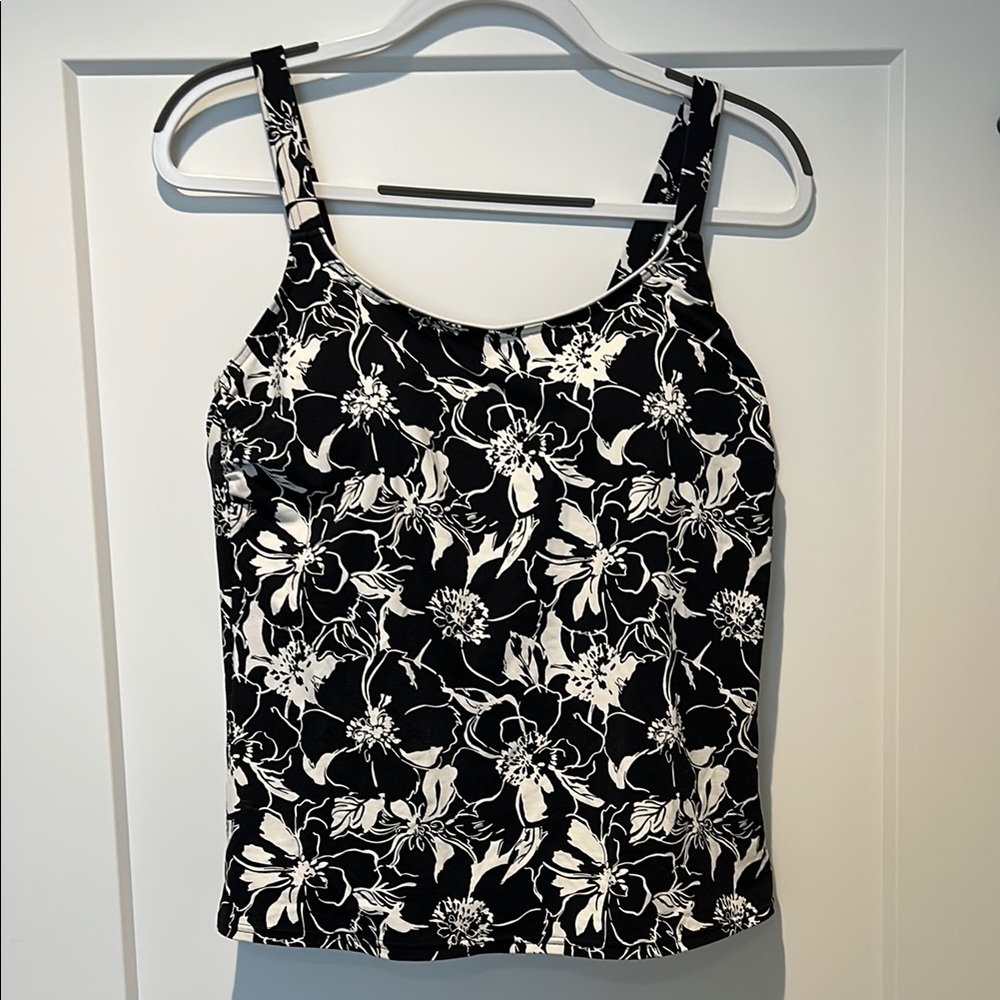 Lands' End Black and White Floral Tankini